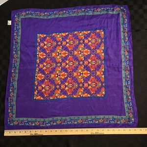 Vintage Silk Vibrant Purple Multicolored Patterned Scarf